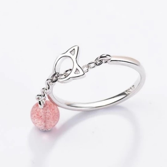 SOLD OUT - Silver Dangle Pink Moonstone Cat Ring - Picture 4 of 6